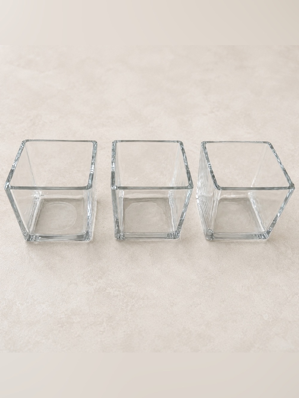 3 Square Small Glass Vases-Clear Glass-Square Votive Candle Holders - Set of 3